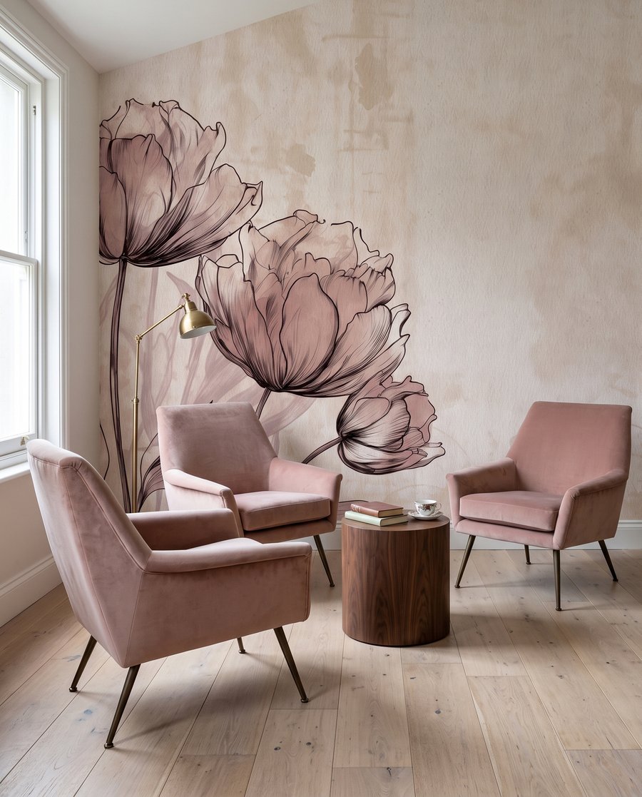 Linee floreali su beige — ambiente 2