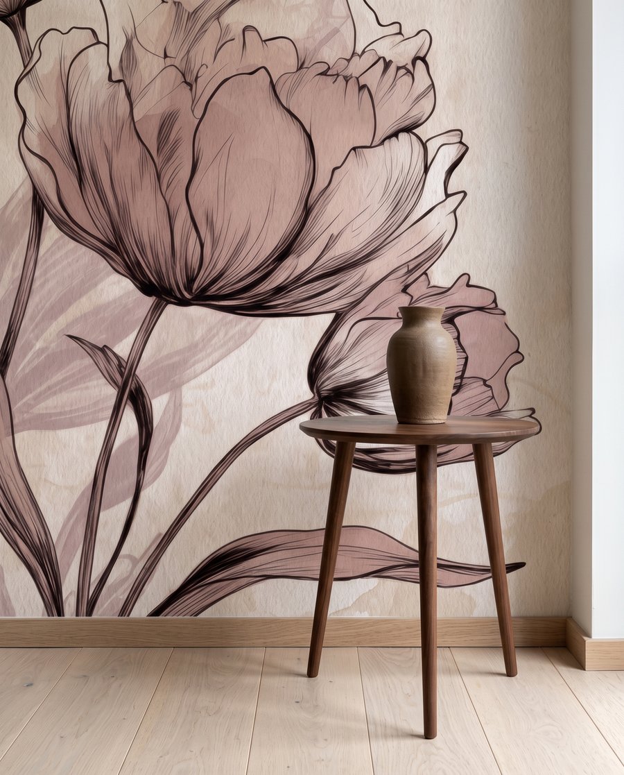 Linee floreali su beige — ambiente 3