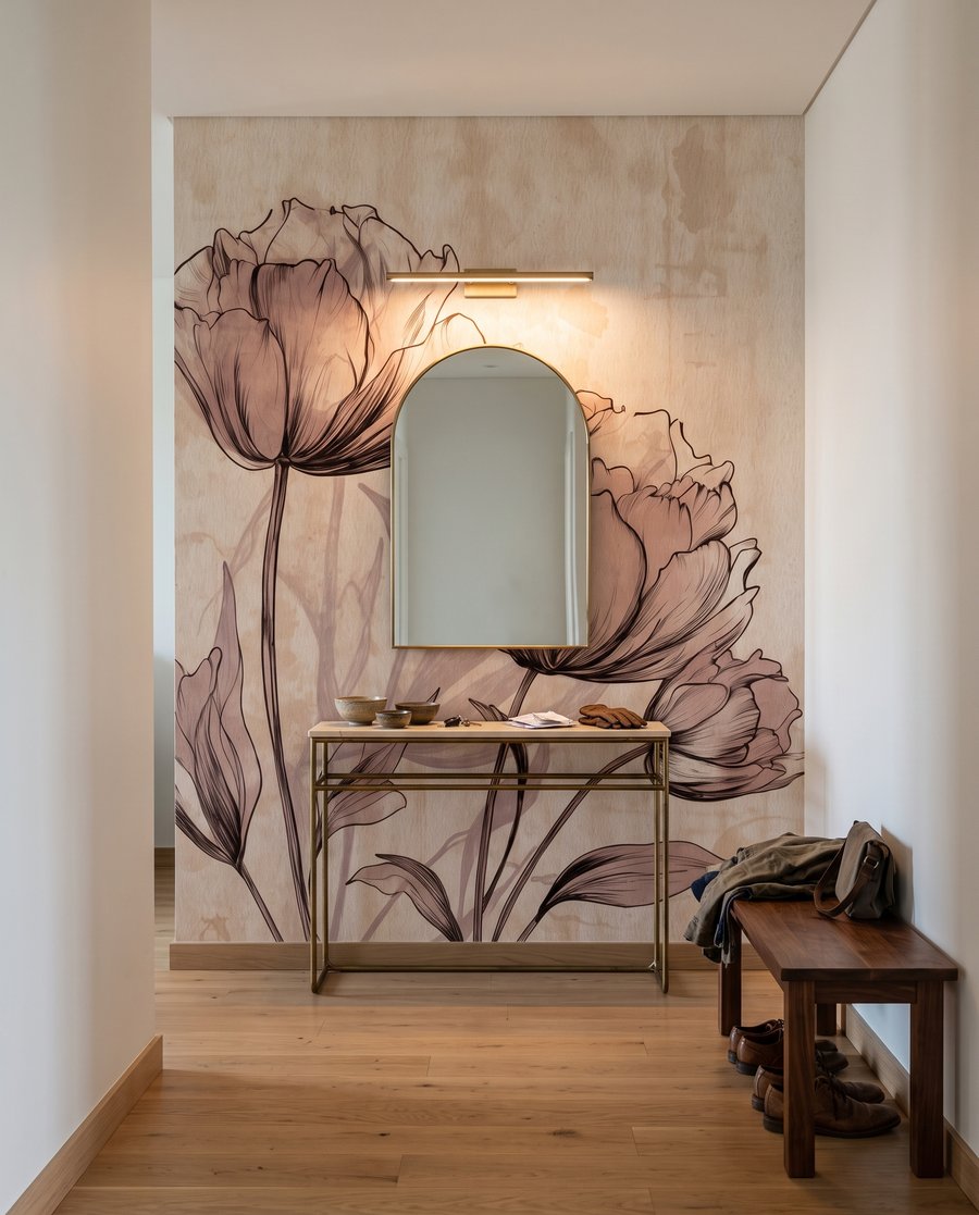 Linee floreali su beige — ambiente 4