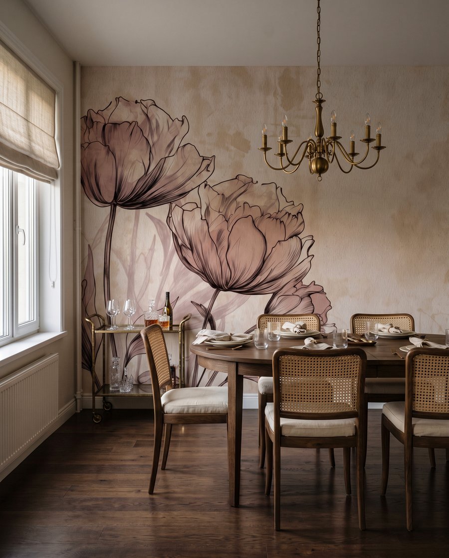 Linee floreali su beige in un ambiente
