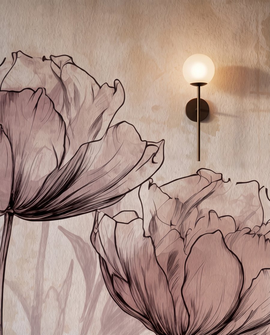 Linee floreali su beige — dettaglio