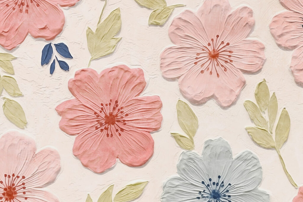 Fiori rosa con foglie — design completo