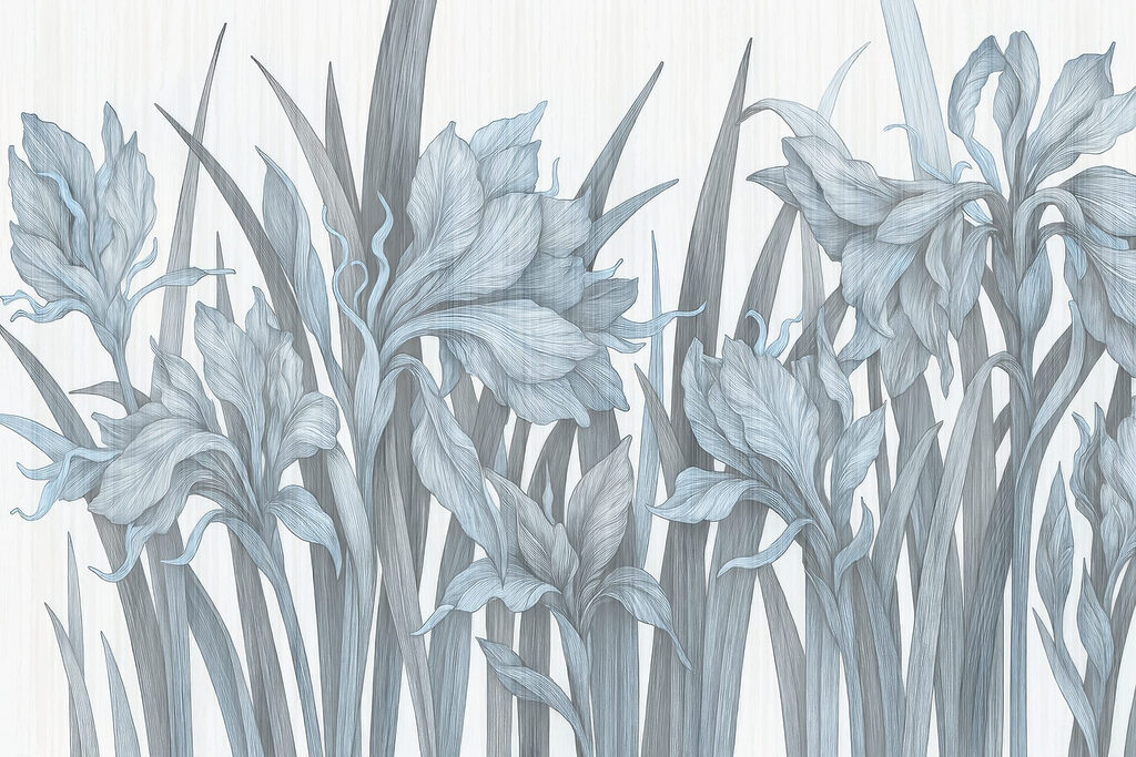 Iris azzurre su bianco — design completo