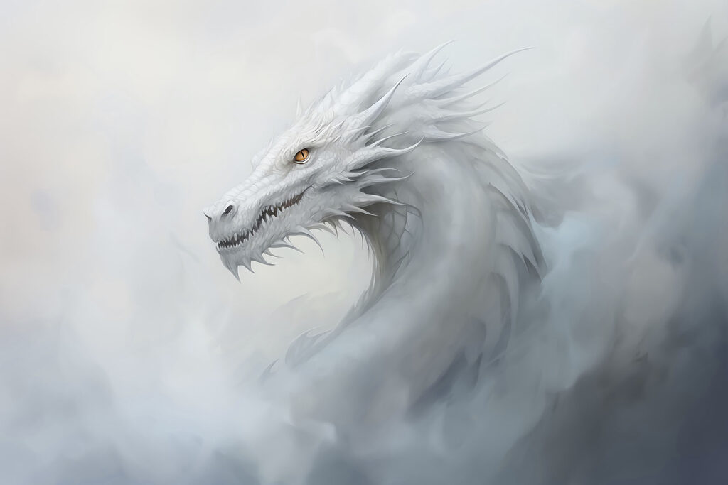 Drago bianco nella nebbia — design completo