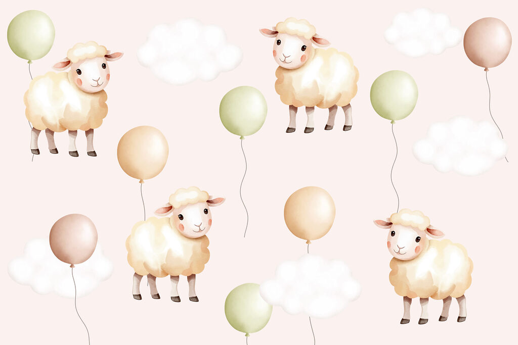 Pecorelle tra i palloncini — design completo