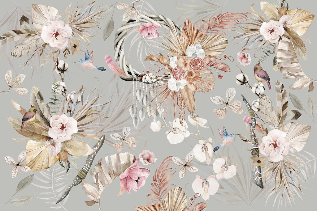 Fiori e uccelli delicati — design completo