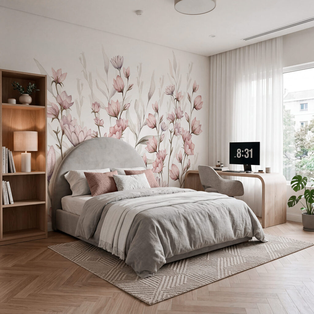 Ramoscelli rosa sul bianco — ambiente 1