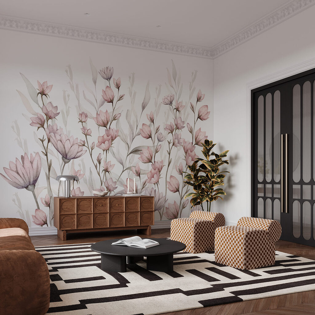 Ramoscelli rosa sul bianco — ambiente 3