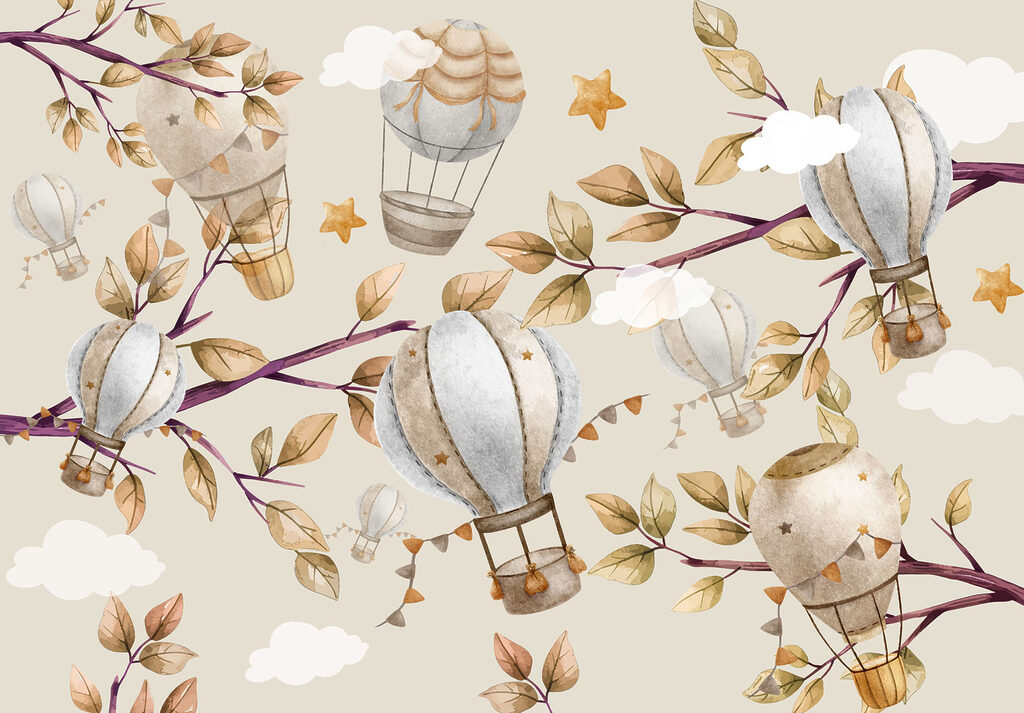 Mongolfiere tra rami dorati — design completo