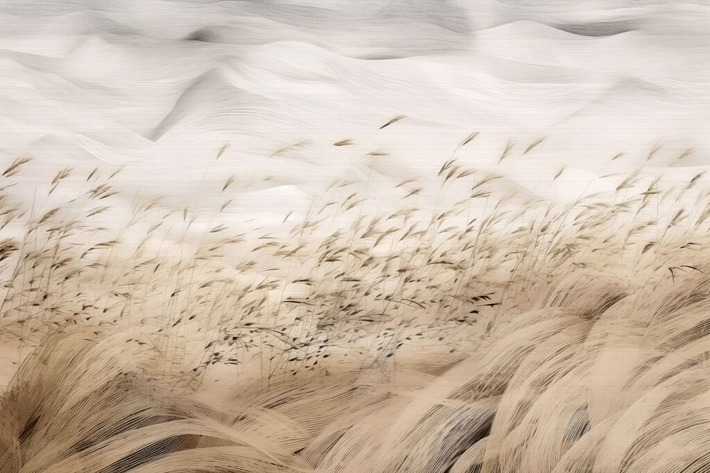 Onde d’erba nella nebbia — design completo