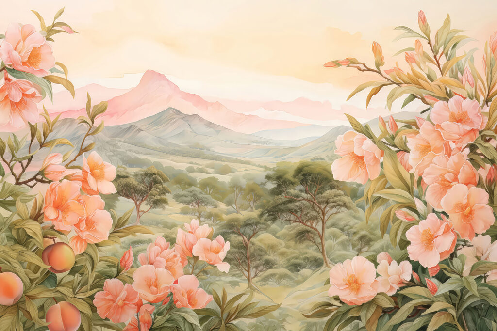 Valle tra fiori rosa — design completo