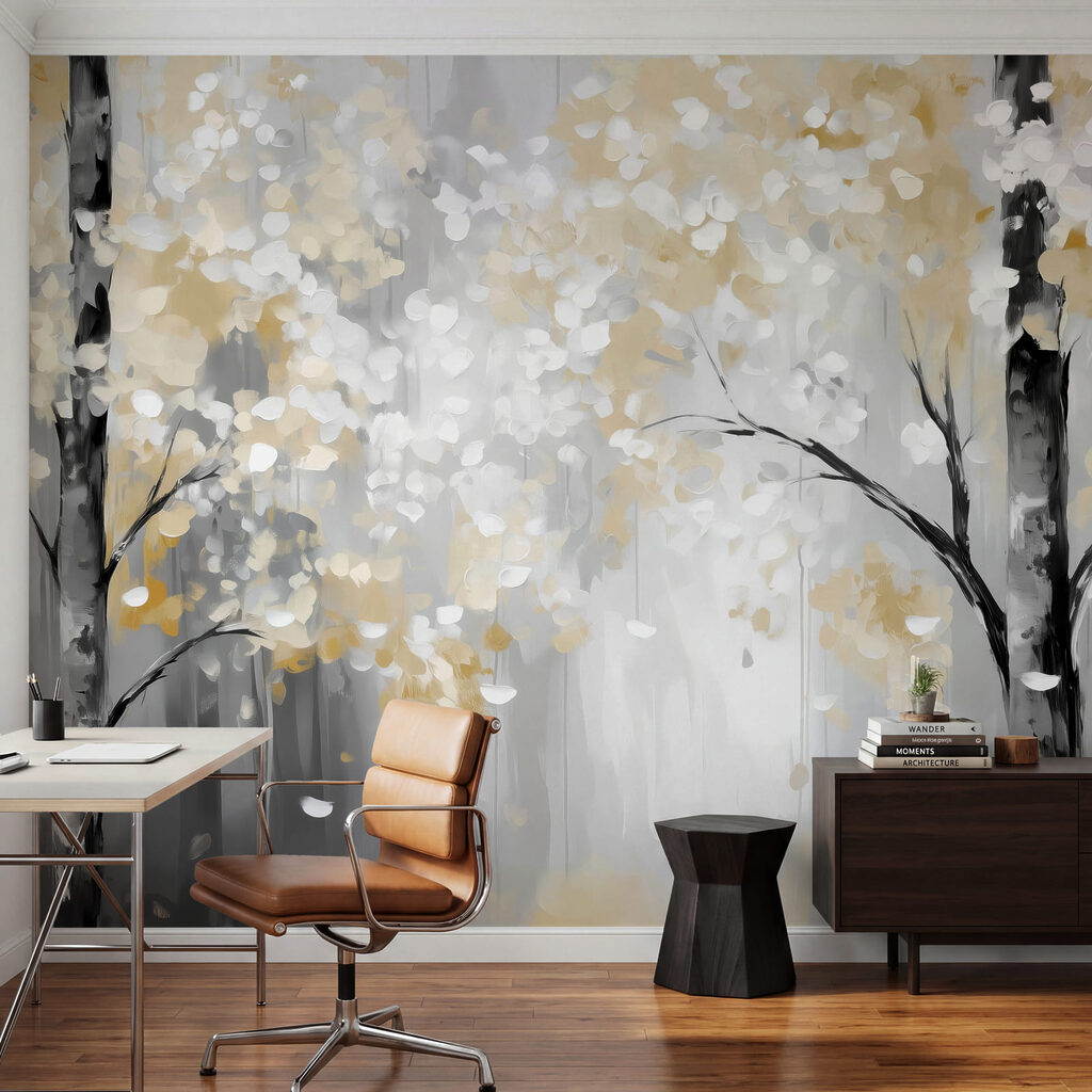 Foglie dorate tra tronchi — ambiente 3