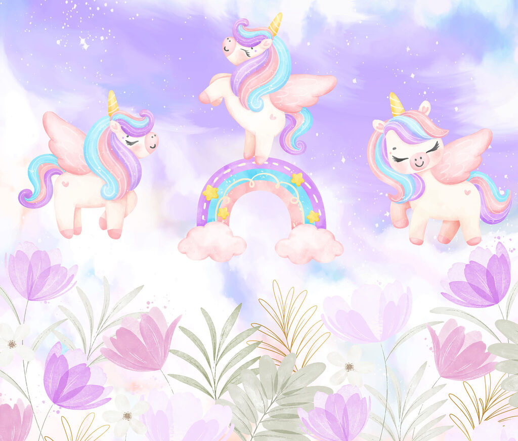 Unicorni in giardino pastello — design completo