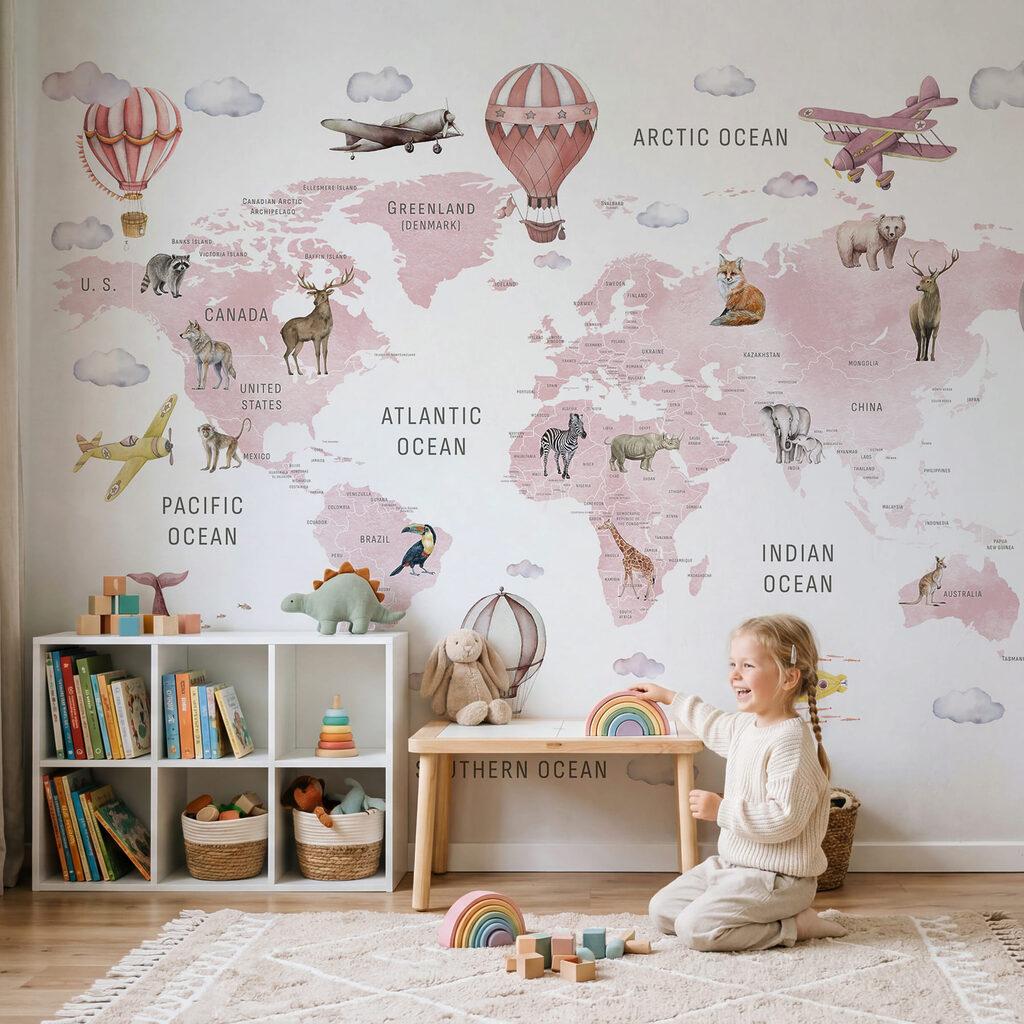 Mappa con mongolfiere in un ambiente