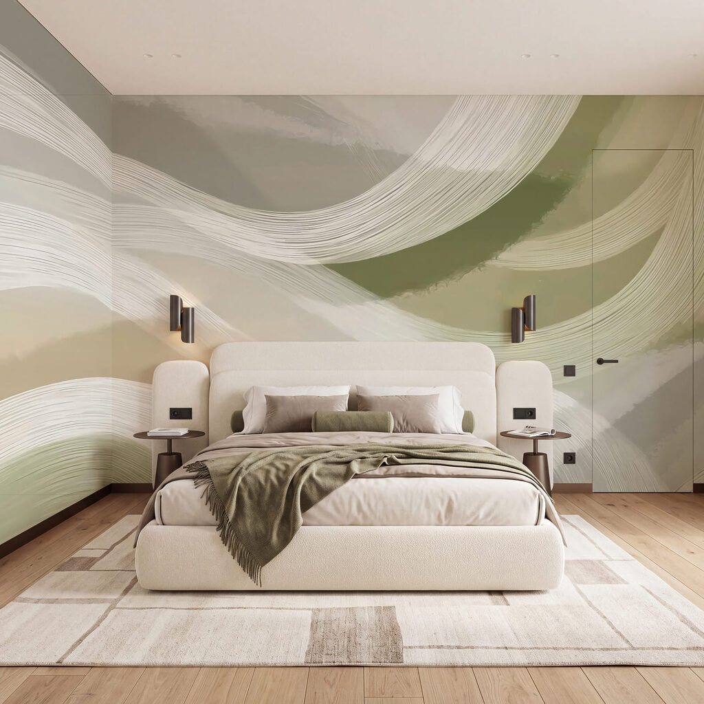 Pennellate bianche su oliva — ambiente 2