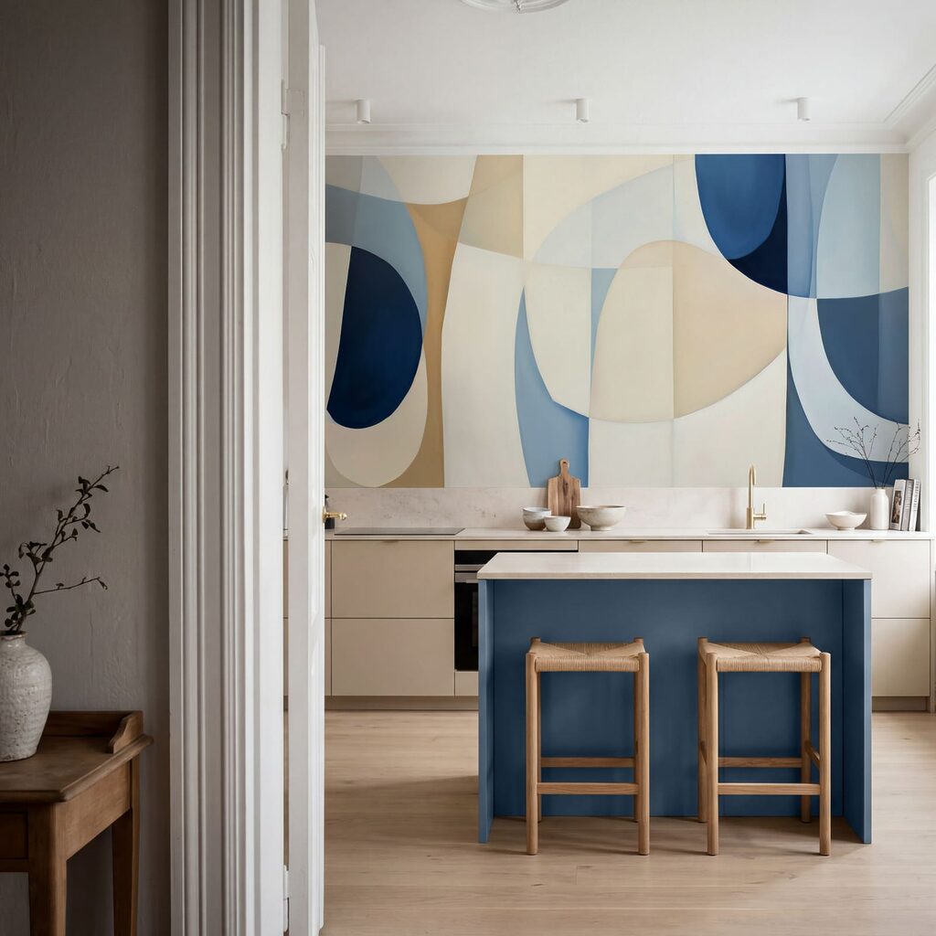 Archi blu su crema in un ambiente
