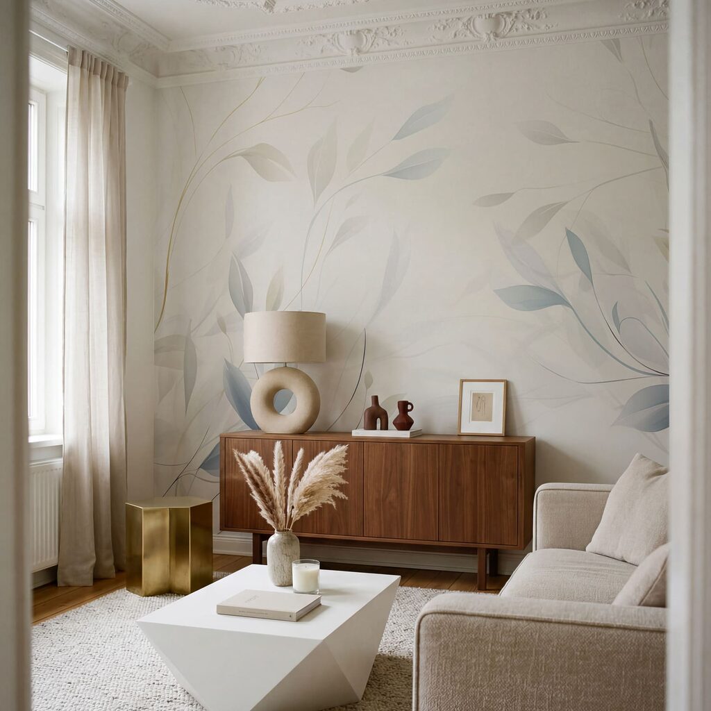 Foglie blu su bianco — ambiente 2