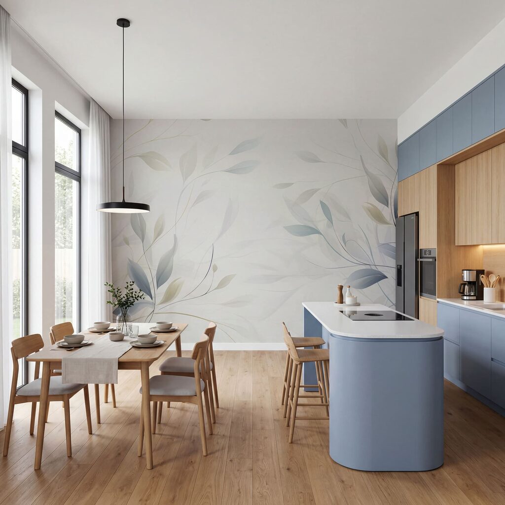 Foglie blu su bianco — ambiente 3