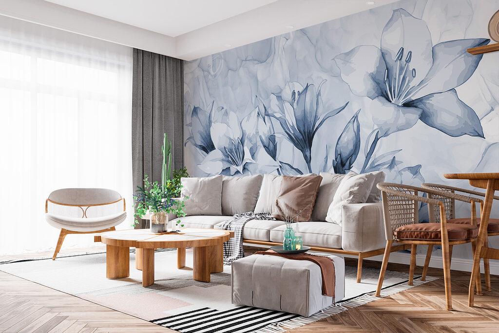 Fiori blu sopra venature — ambiente 1