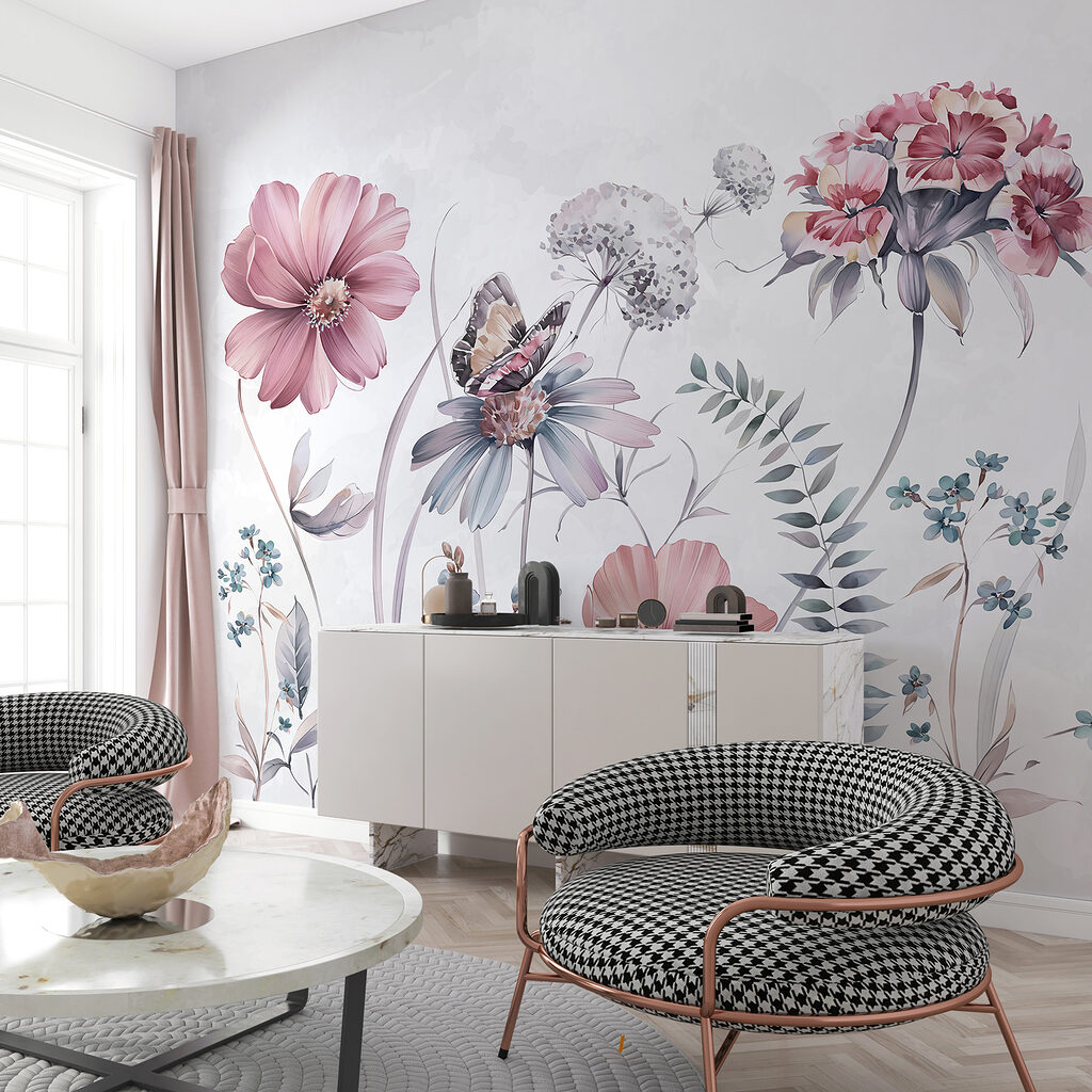 Fiori rosa con farfalla — ambiente 1