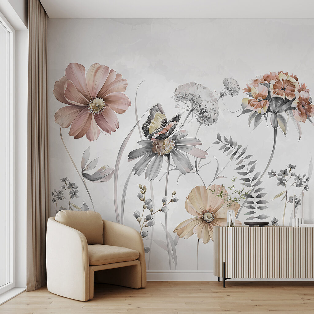 Fiori rosa con farfalla — ambiente 2