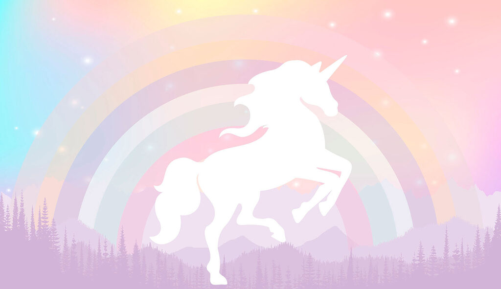 Unicorno davanti all’arcobaleno — design completo