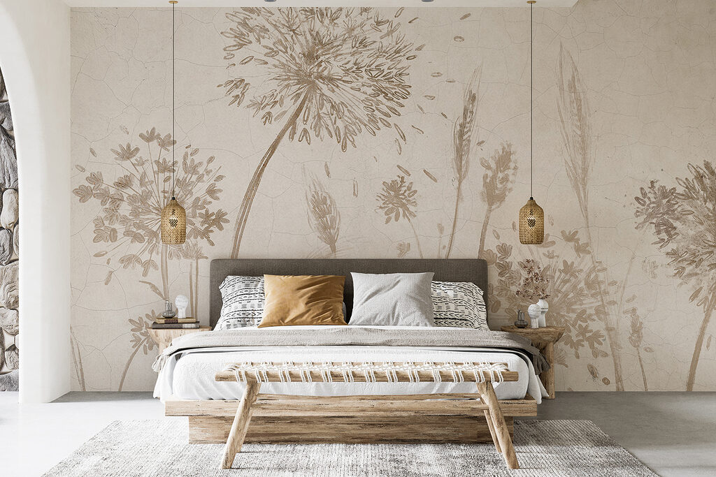 Fiori secchi in beige in un ambiente