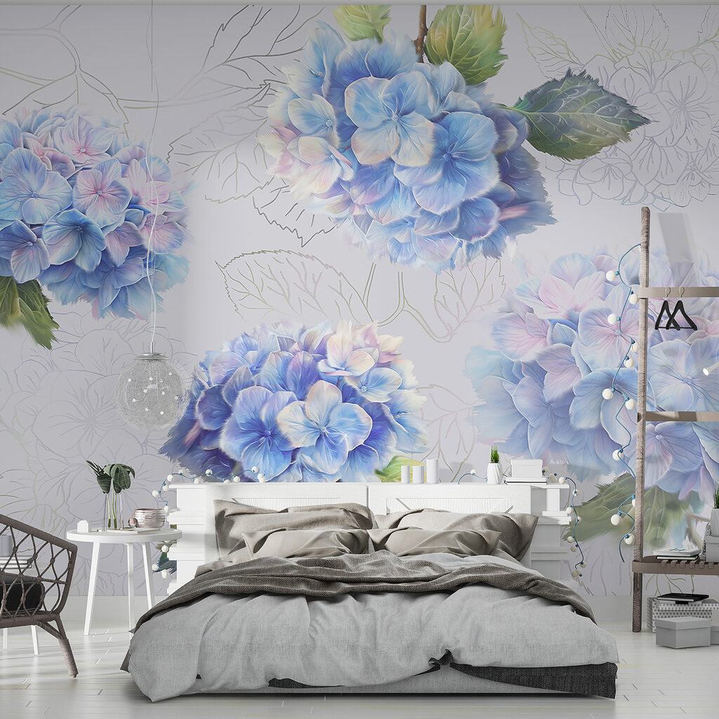 Ortensie con foglie disegnate — ambiente 1