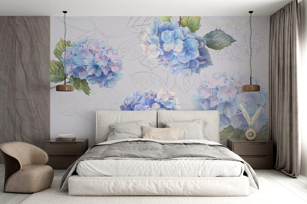 Ortensie con foglie disegnate — ambiente 2