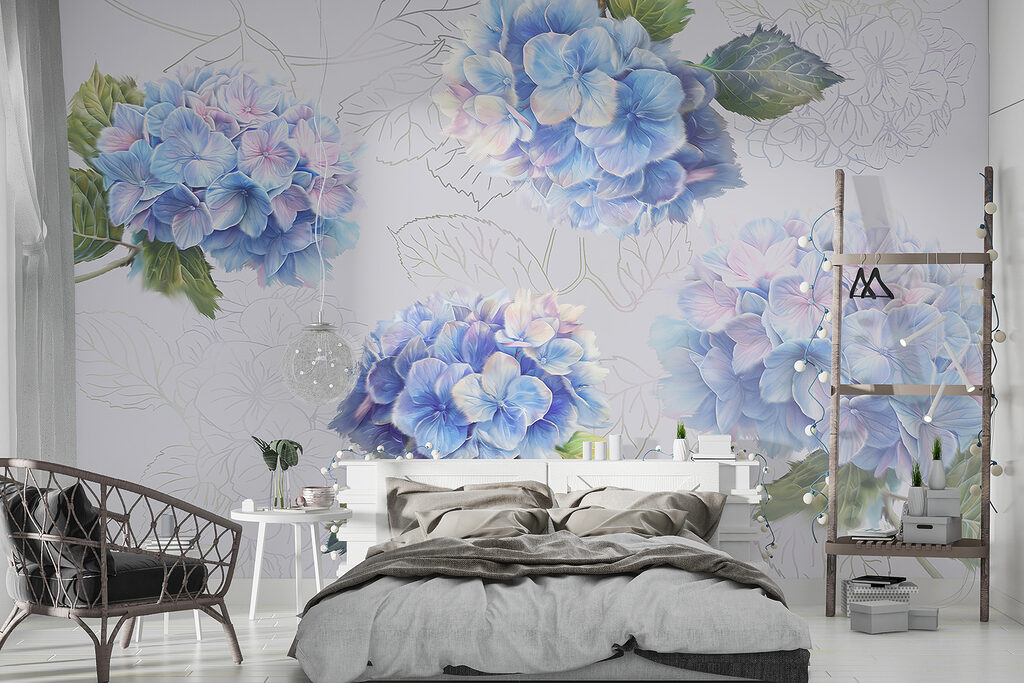 Ortensie con foglie disegnate — ambiente 3