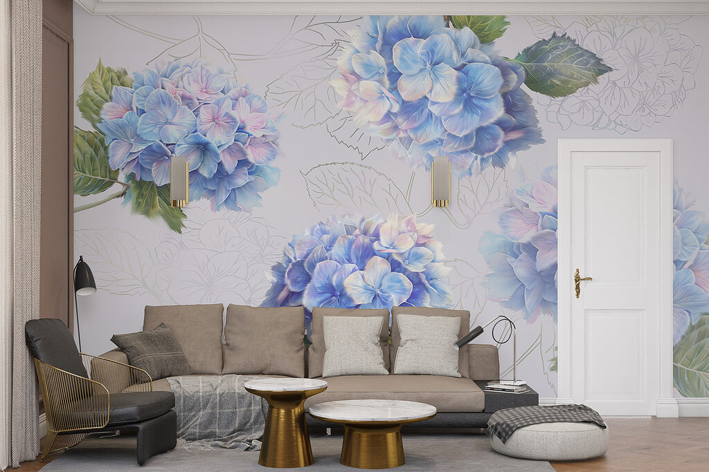 Ortensie con foglie disegnate — ambiente 4