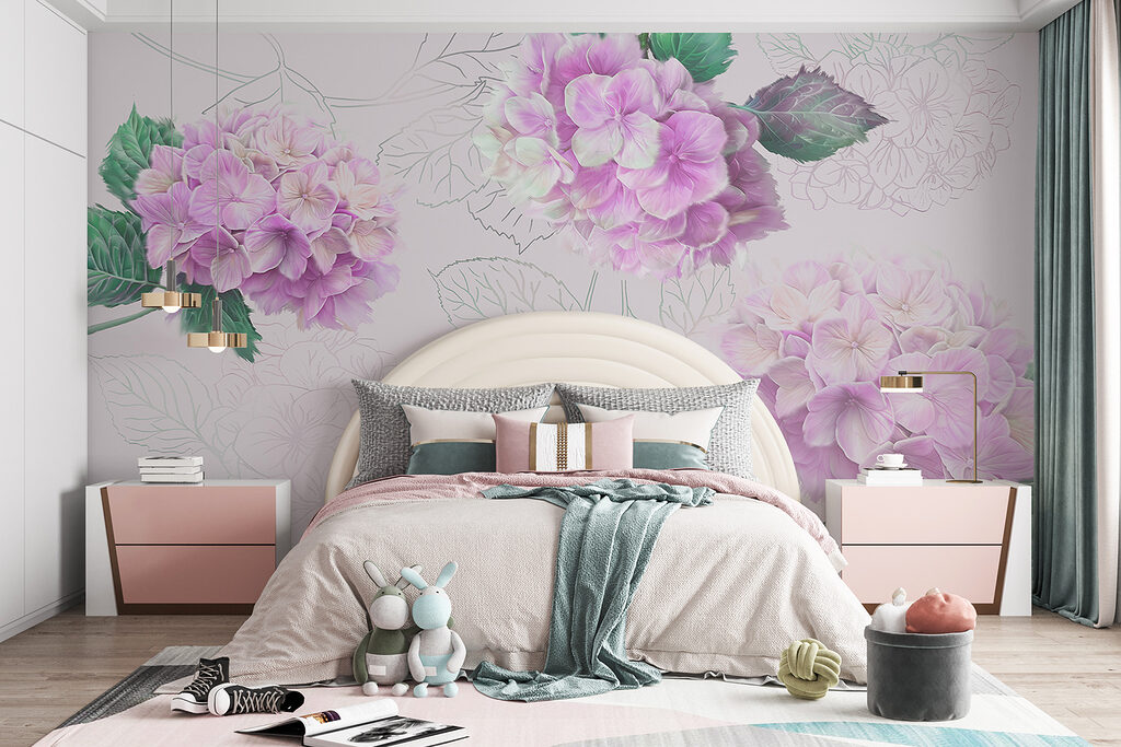 Ortensie con foglie disegnate — ambiente 1