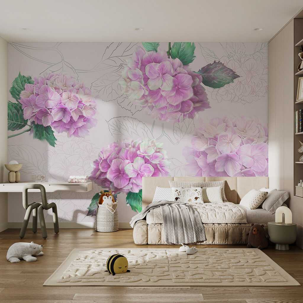 Ortensie con foglie disegnate — ambiente 2