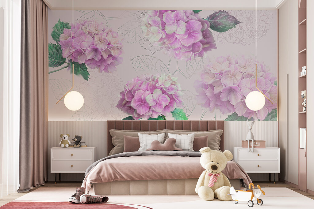 Ortensie con foglie disegnate — ambiente 3