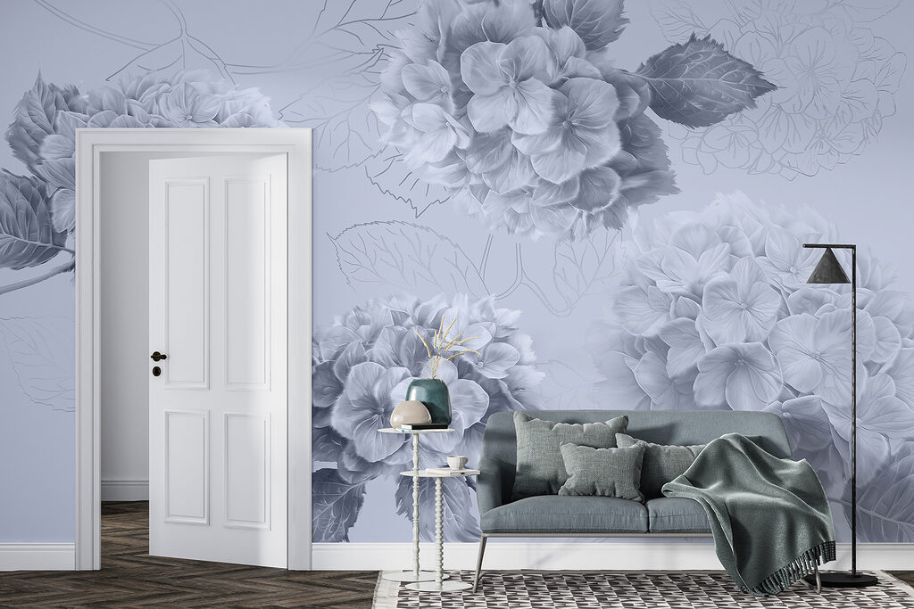 Ortensie con foglie disegnate — ambiente 3