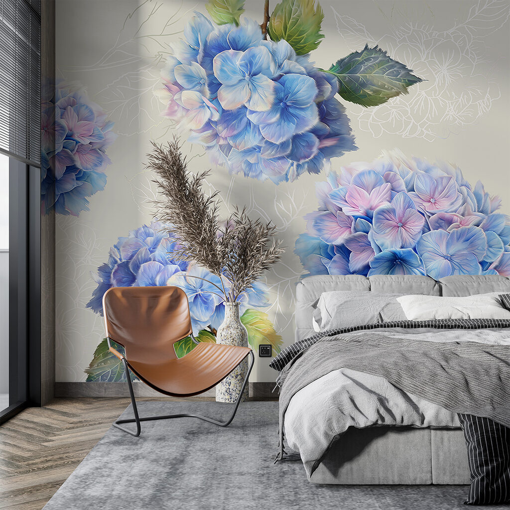 Ortensie con foglie disegnate — ambiente 1