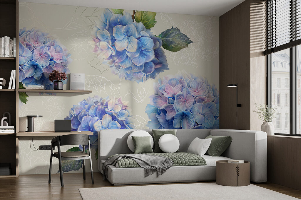 Ortensie con foglie disegnate — ambiente 2