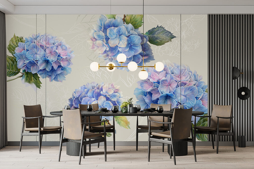Ortensie con foglie disegnate — ambiente 3