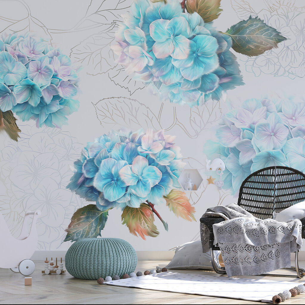 Ortensie con foglie disegnate — ambiente 2