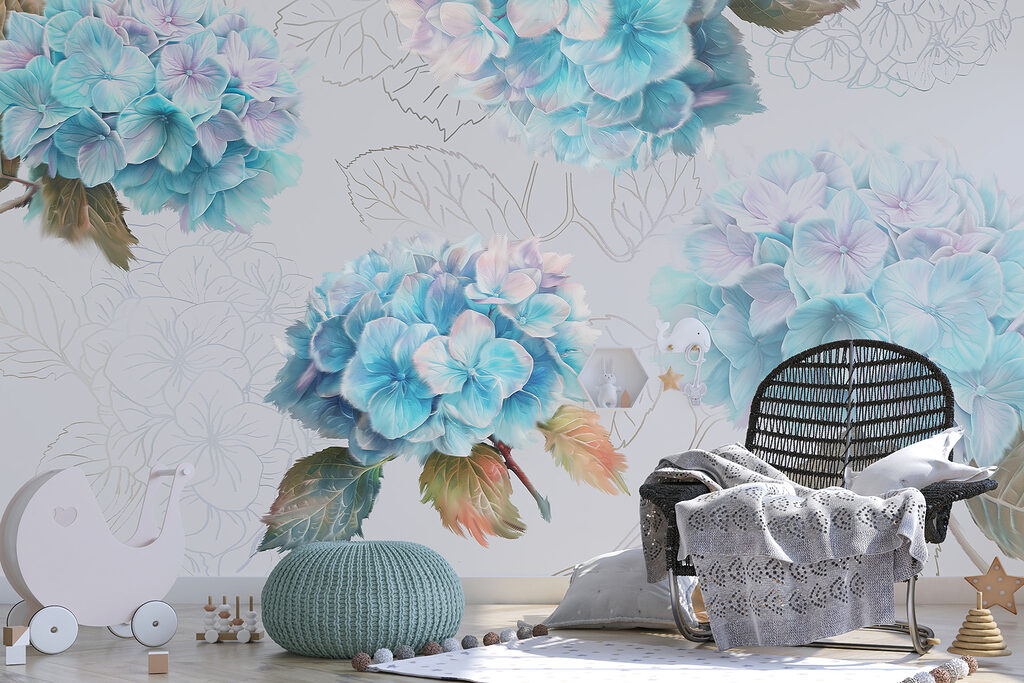 Ortensie con foglie disegnate — ambiente 3