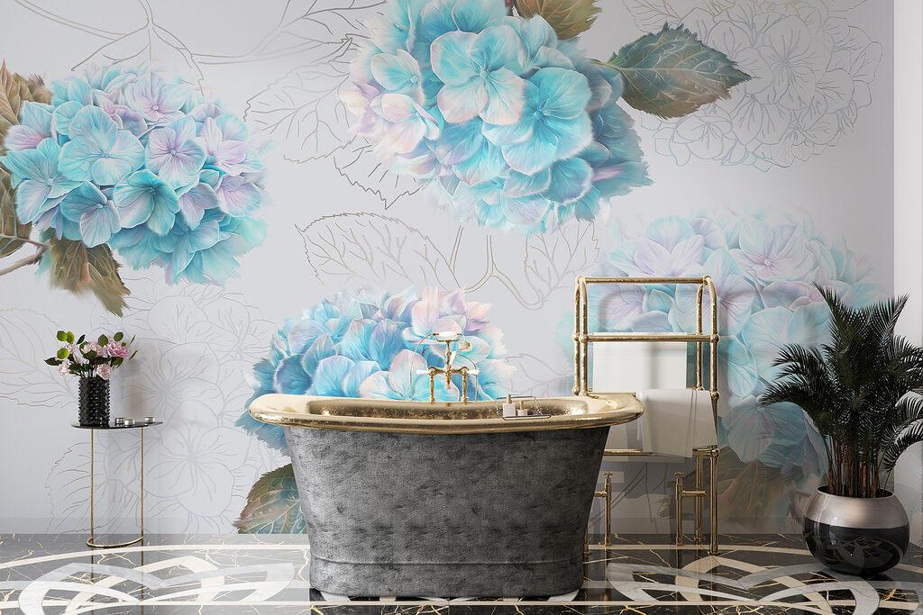 Ortensie con foglie disegnate — ambiente 4
