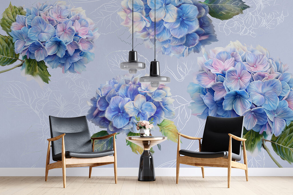 Ortensie con foglie disegnate — ambiente 1