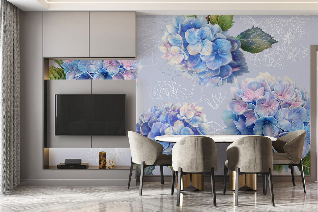 Ortensie con foglie disegnate — ambiente 2