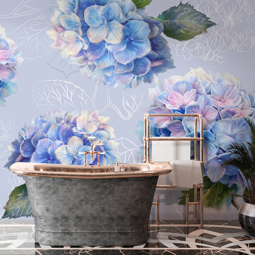 Ortensie con foglie disegnate — ambiente 3