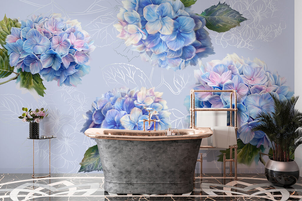 Ortensie con foglie disegnate — ambiente 4