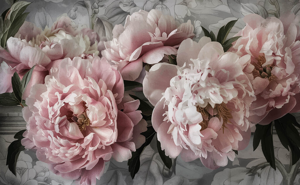 Fiori rosa su verde — design completo