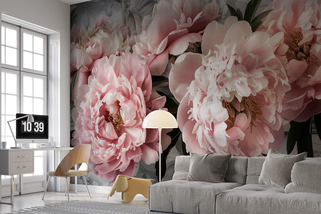 Fiori rosa su verde in un ambiente