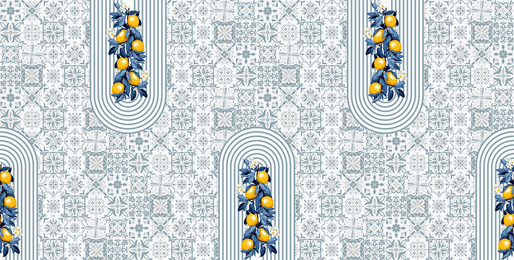 Limoni tra piastrelle blu — design completo