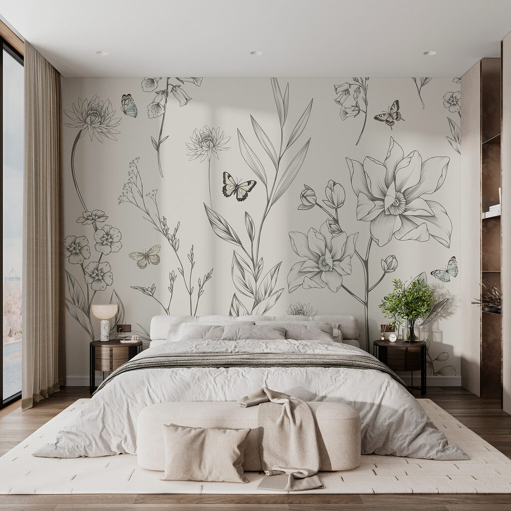 Farfalle tra fiori disegnati — ambiente 1