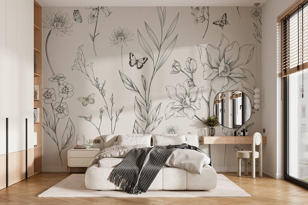 Farfalle tra fiori disegnati — ambiente 2